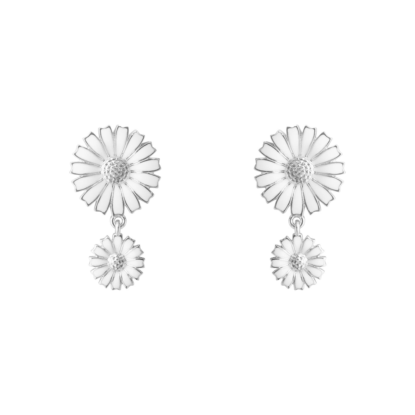 Daisy Silver & White Enamel Drop Earrings simple Pursuit
