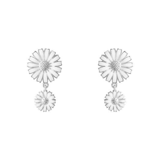 Daisy Silver & White Enamel Drop Earrings simple Pursuit