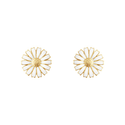 Daisy Gold Plated Silver & White Enamel Stud Earrings simple Pursuit
