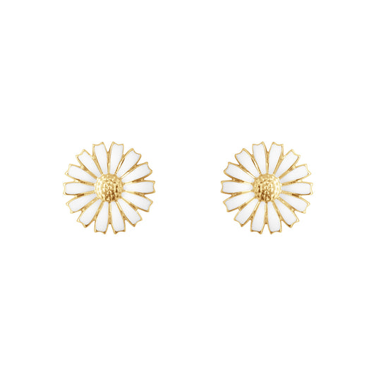 Daisy Gold Plated Silver & White Enamel Stud Earrings simple Pursuit