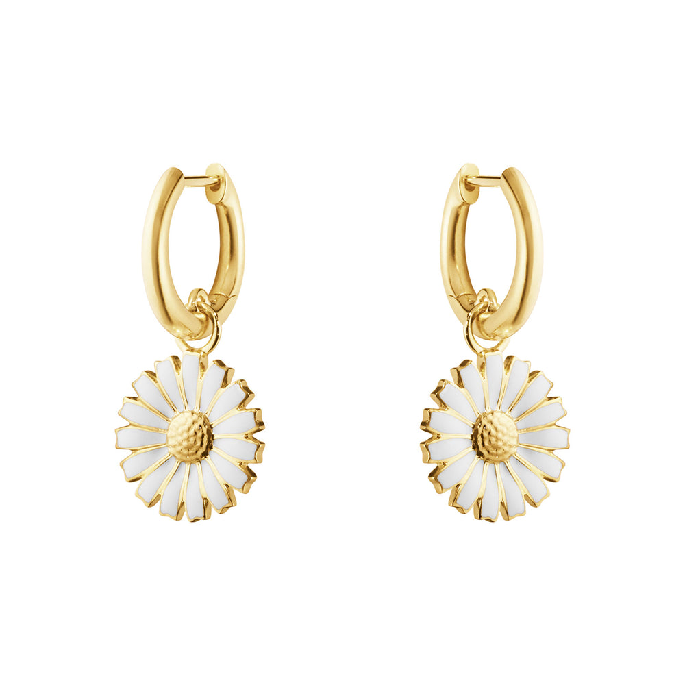Daisy Gold Plated Silver & White Enamel Drop Earrings simple Pursuit