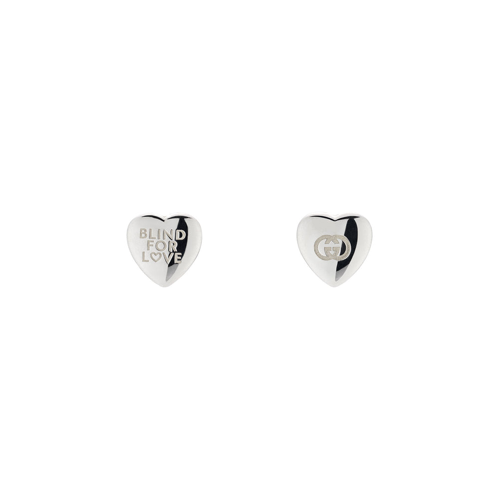 Blind For Love Silver Heart Shaped Stud Earrings simple Pursuit