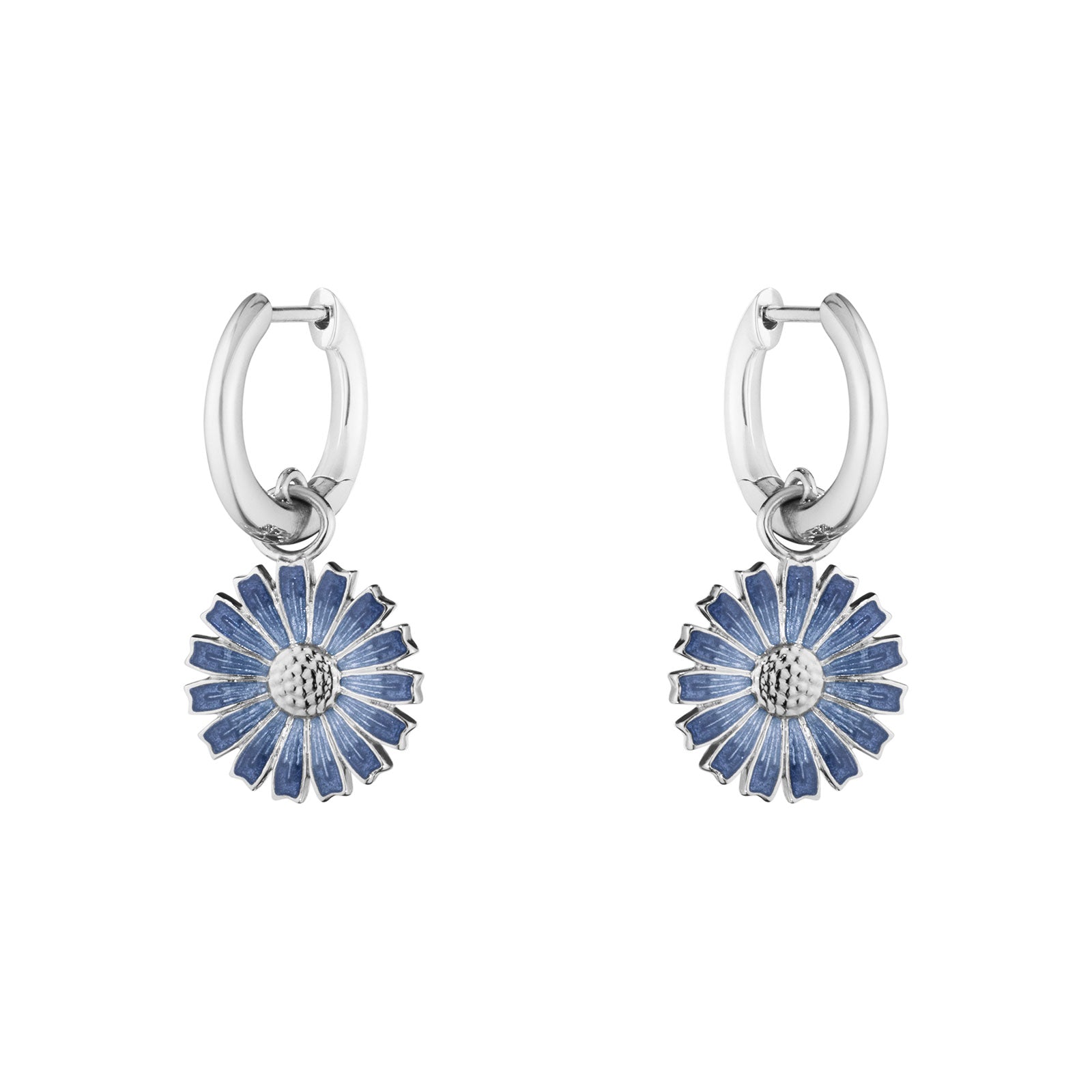 Daisy Silver & Blue Enamel Drop Earrings simple Pursuit