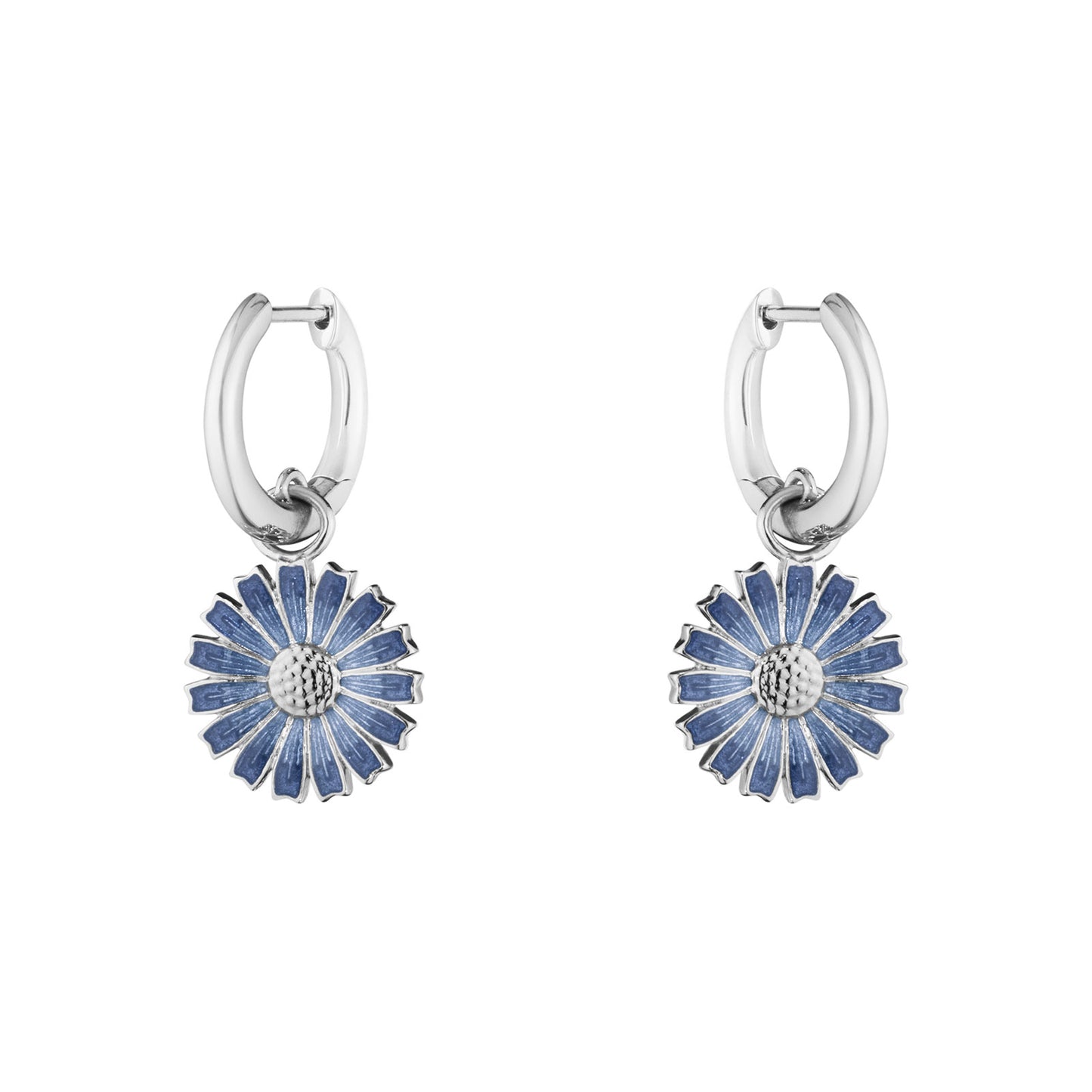 Daisy Silver & Blue Enamel Drop Earrings simple Pursuit