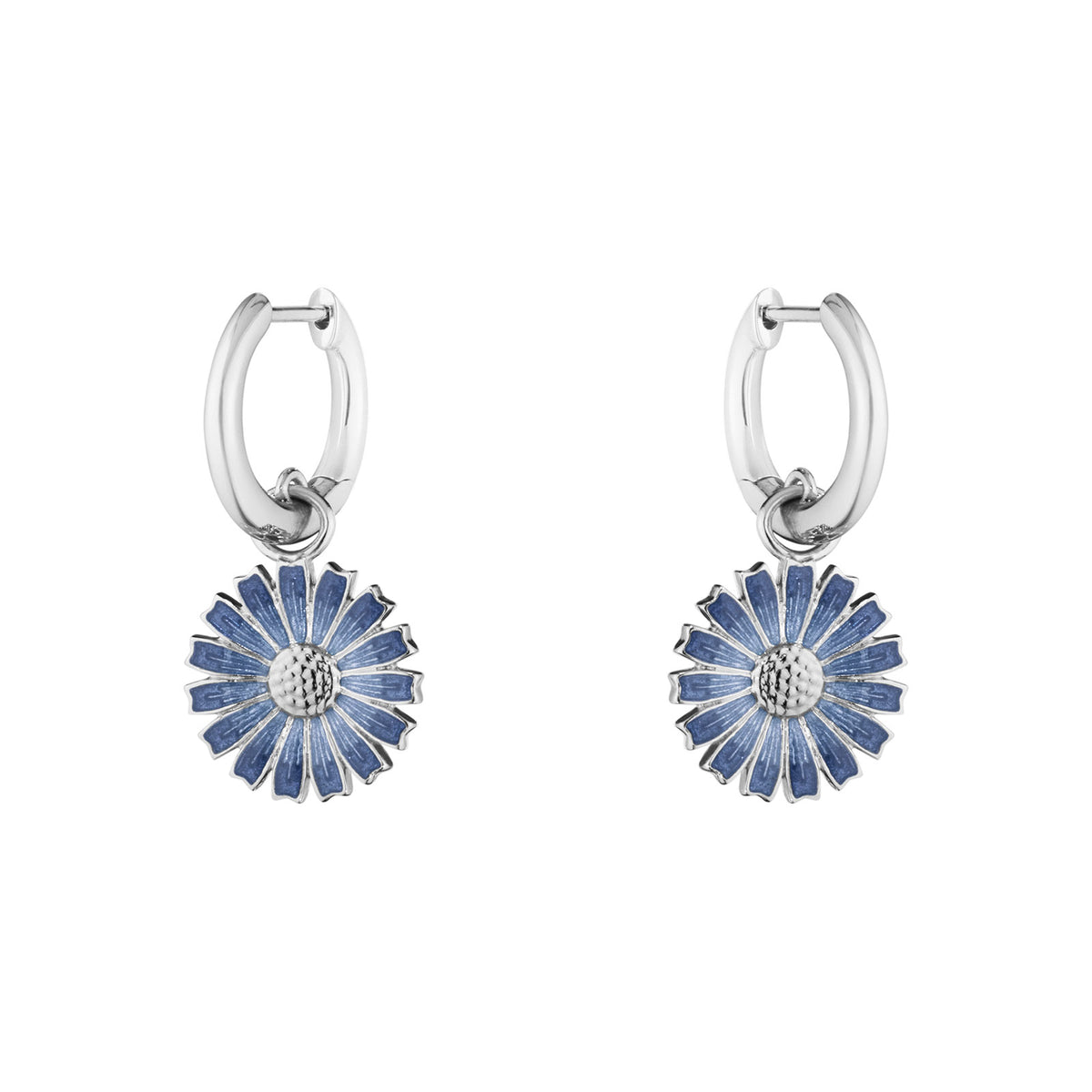 Daisy Silver & Blue Enamel Drop Earrings simple Pursuit