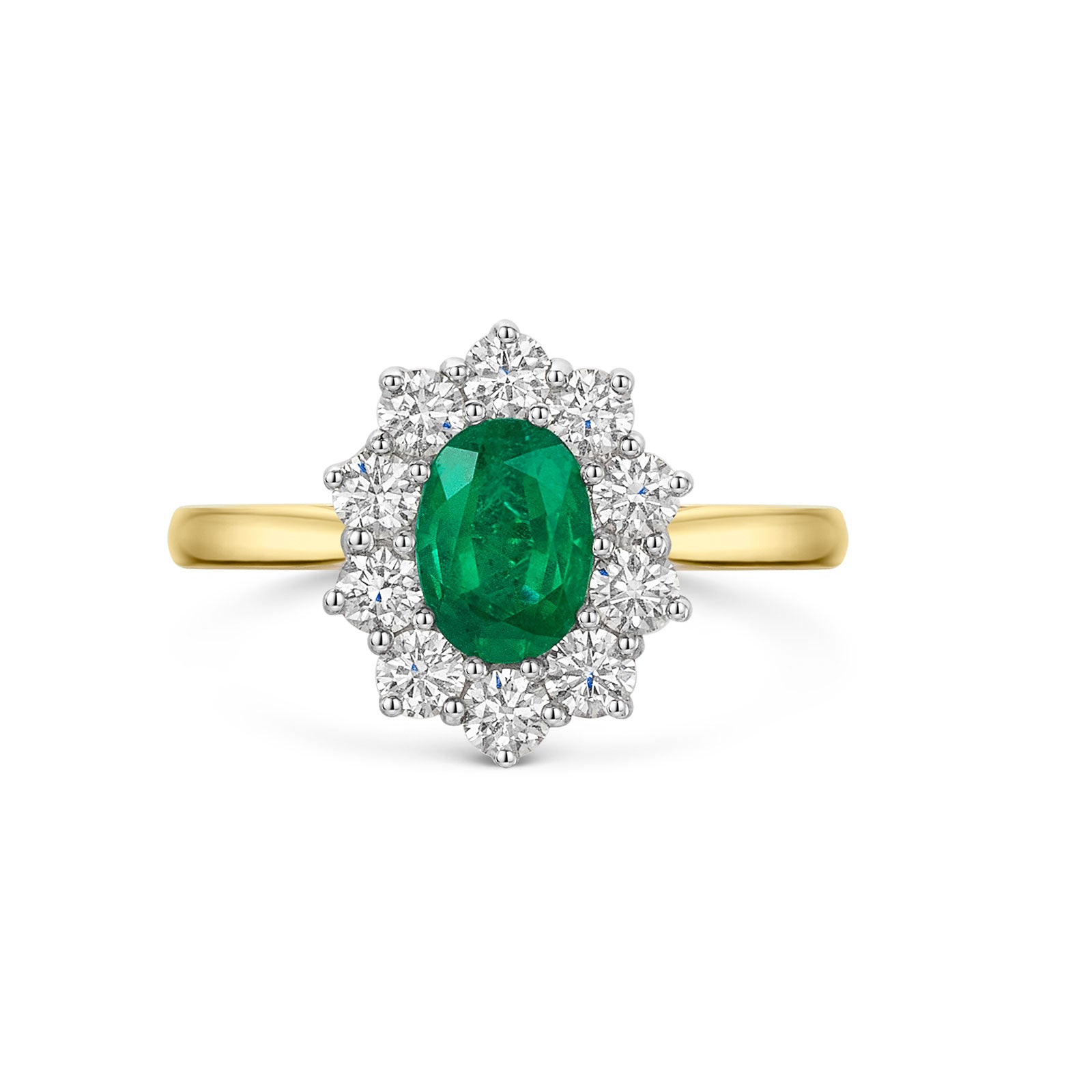 18ct Yellow & White Gold Emerald & Diamond Cluster Ring 1.40ct variant Pursuit