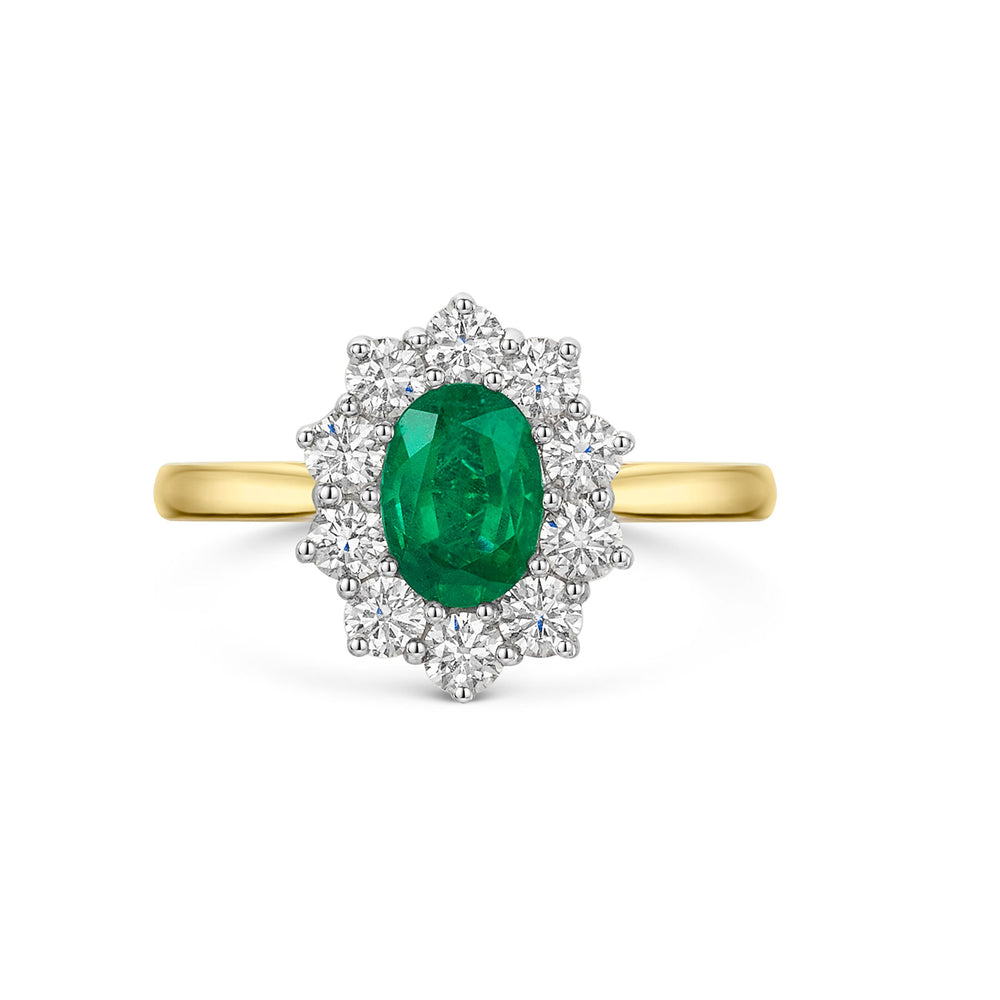 18ct Yellow & White Gold Emerald & Diamond Cluster Ring 1.40ct variant Pursuit