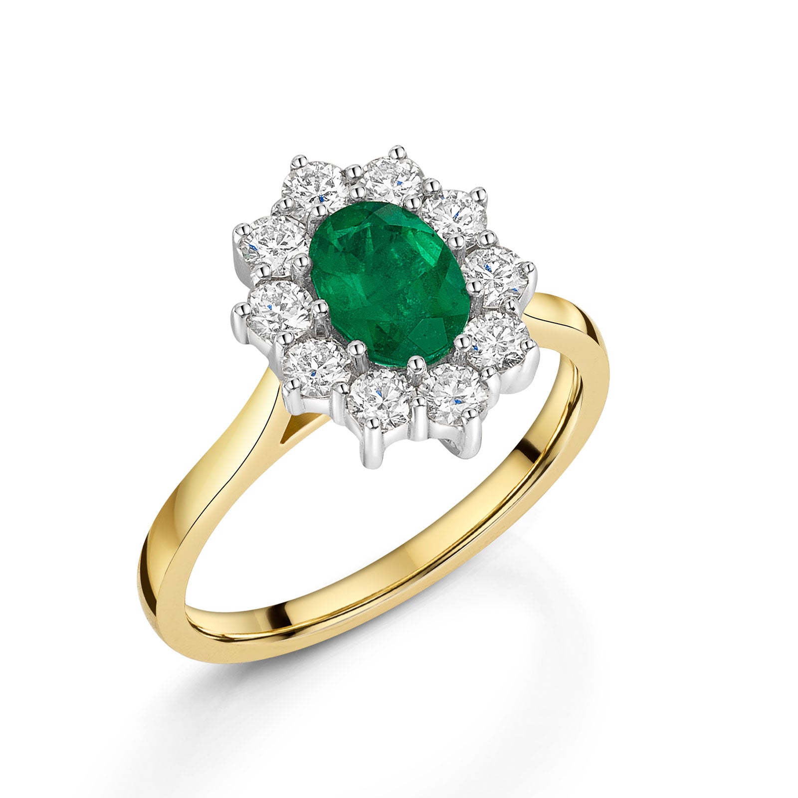 18ct Yellow & White Gold Emerald & Diamond Cluster Ring 1.40ct variant Pursuit