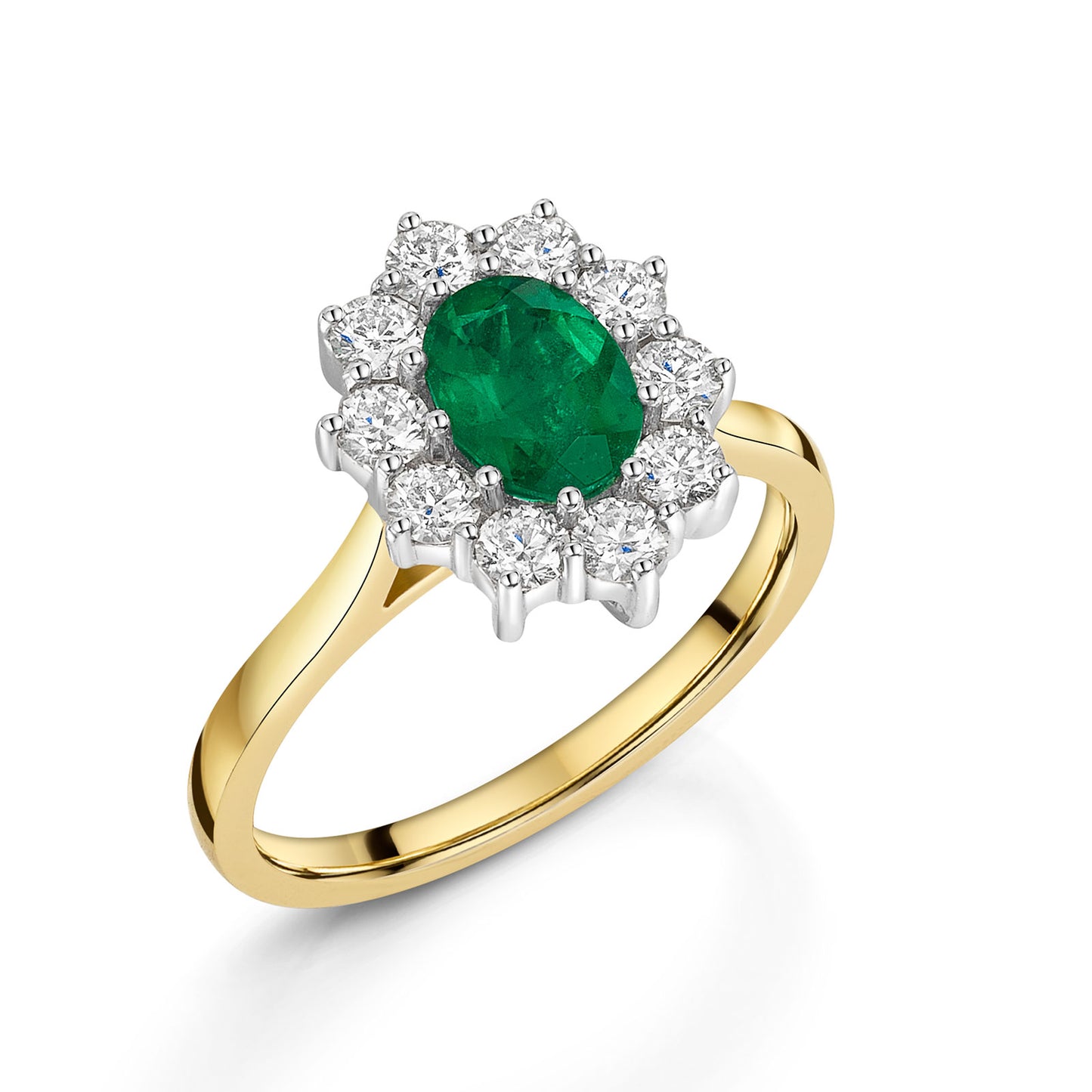 18ct Yellow & White Gold Emerald & Diamond Cluster Ring 1.40ct variant Pursuit