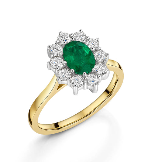18ct Yellow & White Gold Emerald & Diamond Cluster Ring 1.40ct variant Pursuit