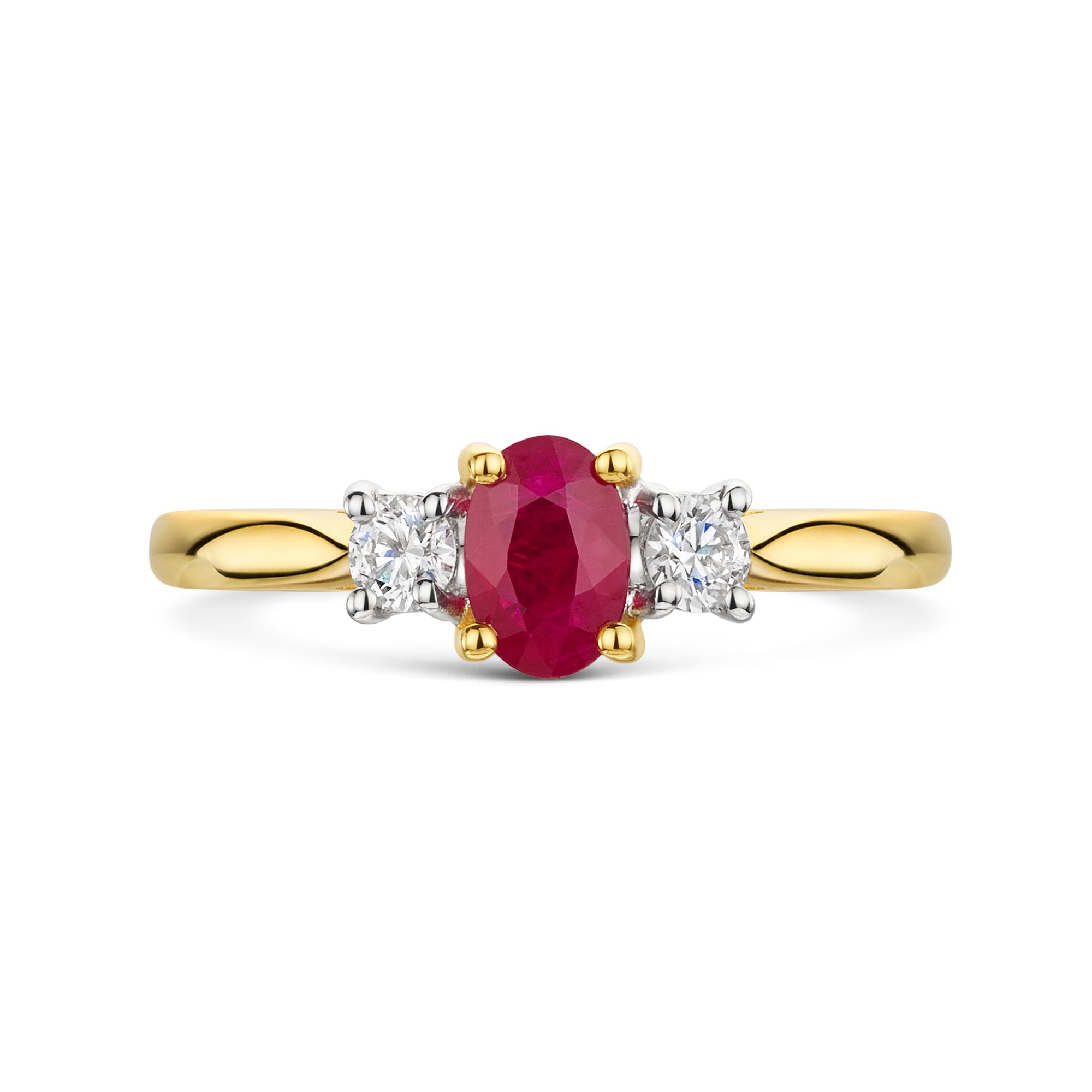 18ct Yellow & White Gold Ruby & Diamond Trilogy Ring 0.70ct variant Pursuit