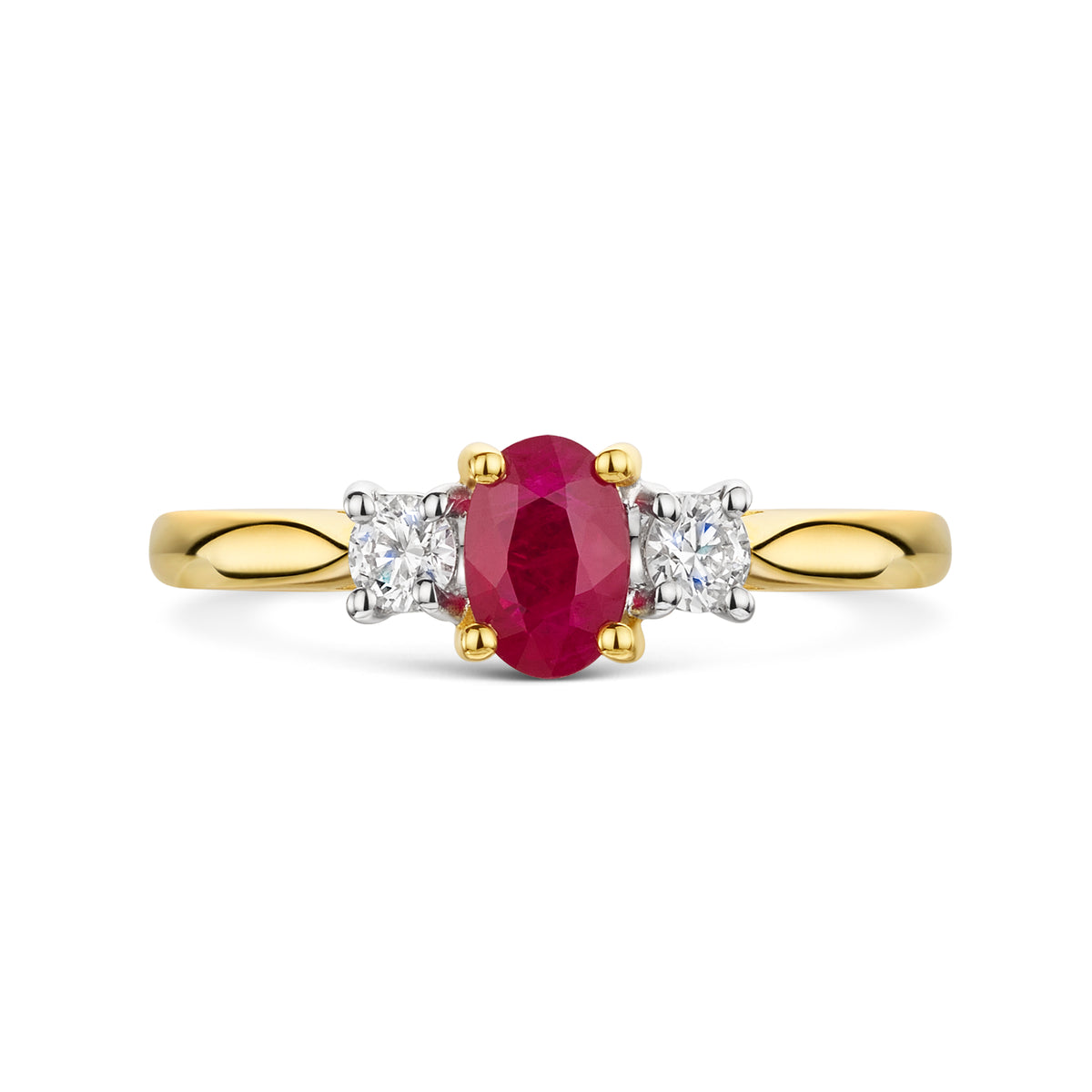 18ct Yellow & White Gold Ruby & Diamond Trilogy Ring 0.70ct variant Pursuit