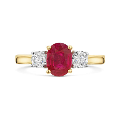 18ct Yellow & White Gold Ruby & Diamond Trilogy Ring 1.95ct variant Pursuit