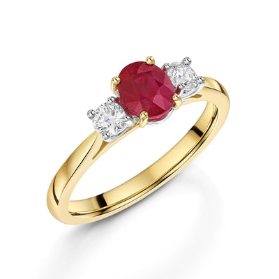 18ct Yellow & White Gold Ruby & Diamond Trilogy Ring 1.00ct variant Pursuit