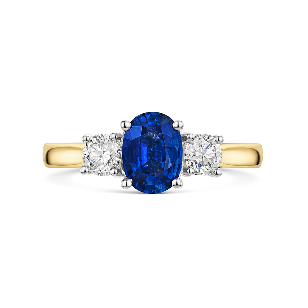 18ct Yellow & White Gold Sapphire & Diamond Three Stone Ring 1.50ct variant Pursuit