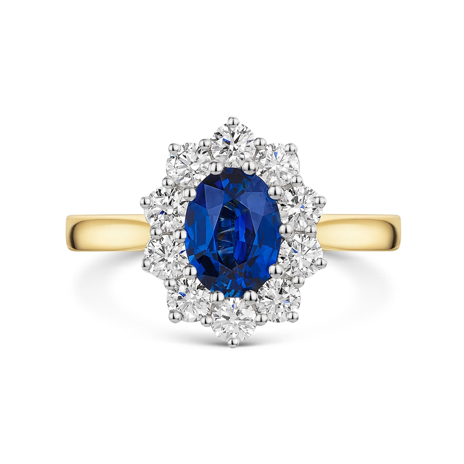 18ct Yellow & White Gold Sapphire & Diamond Cluster Ring 2.35ct variant Pursuit