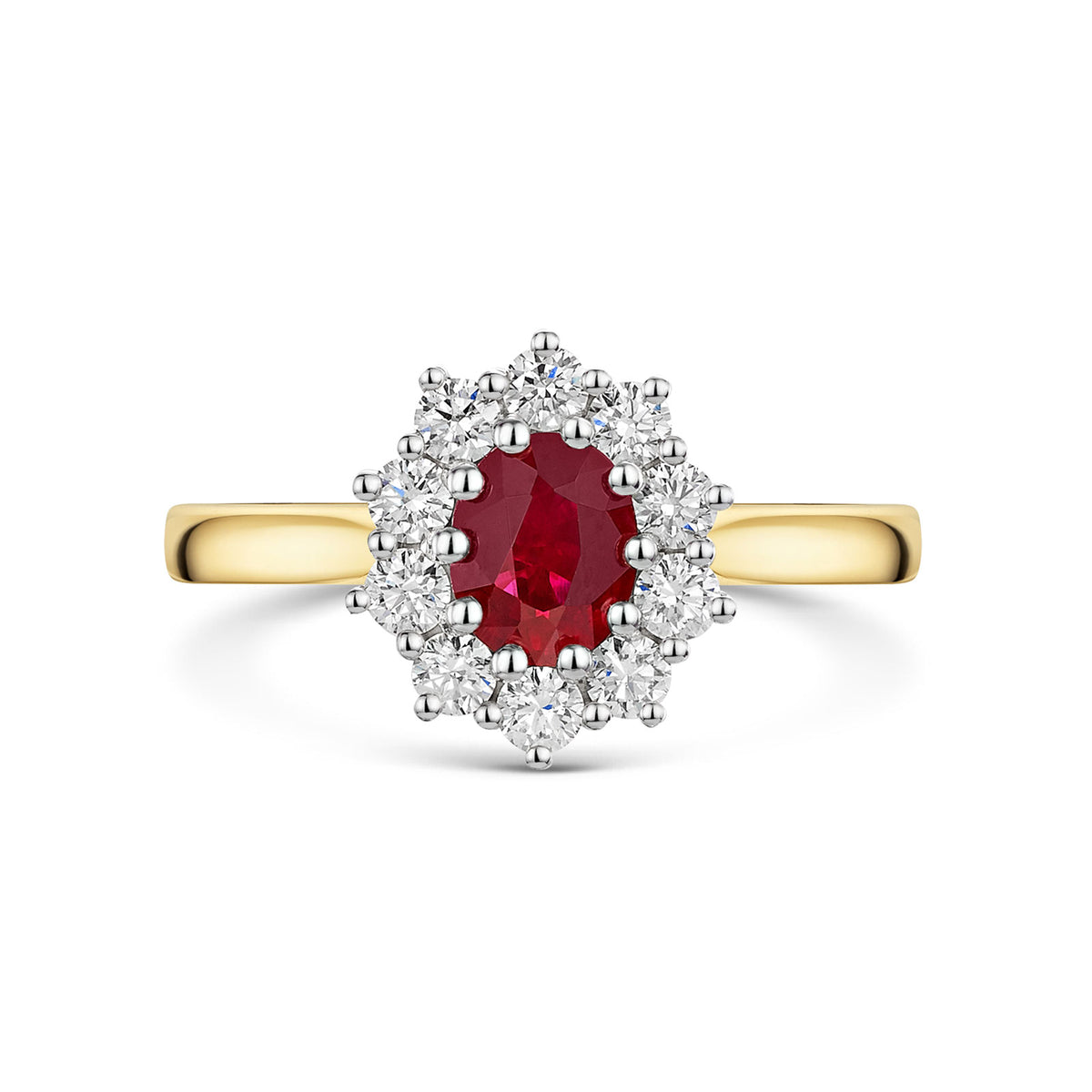 18ct Yellow & White Gold Ruby & Diamond Cluster Ring 1.20ct variant Pursuit