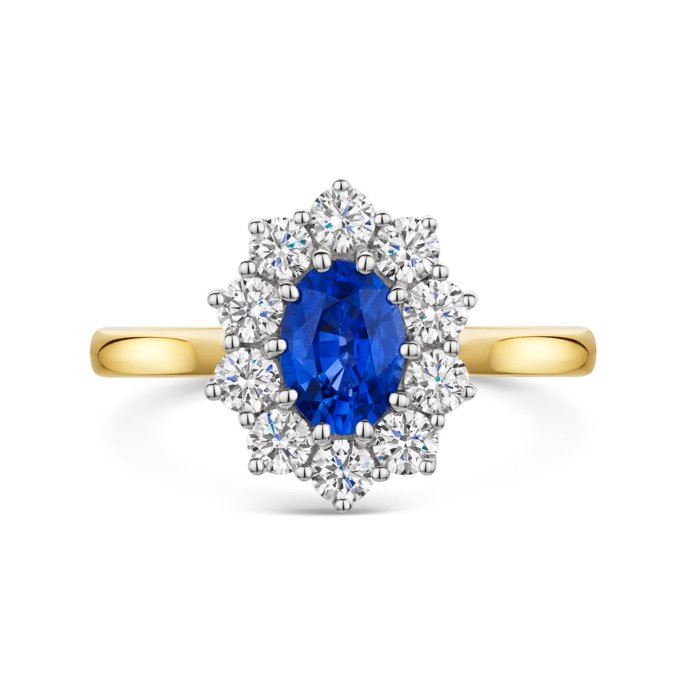 18ct Yellow & White Gold Sapphire & Diamond Cluster Ring 1.50ct variant Pursuit
