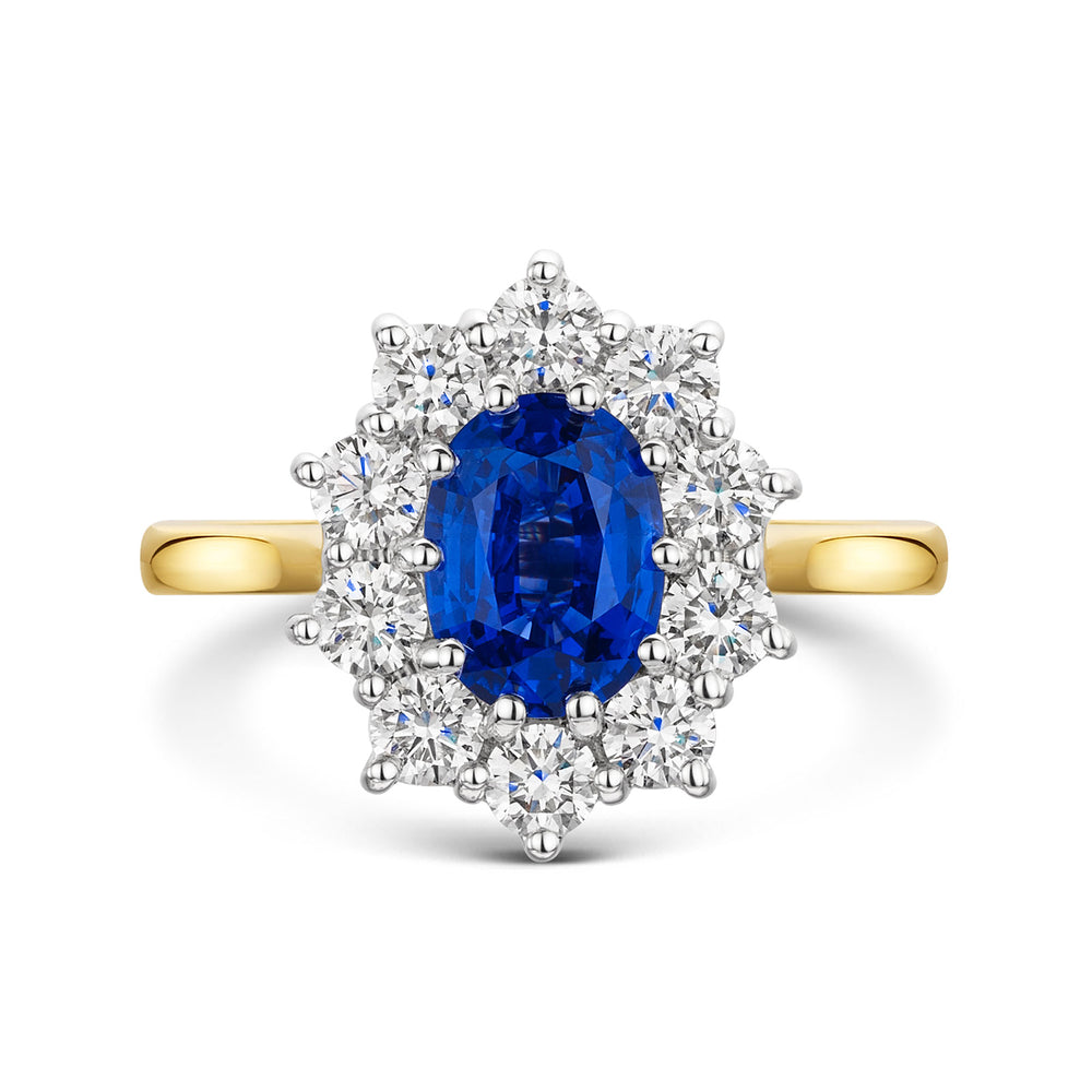 18ct Yellow & White Gold Sapphire & Diamond Cluster Ring 2.50ct variant Pursuit
