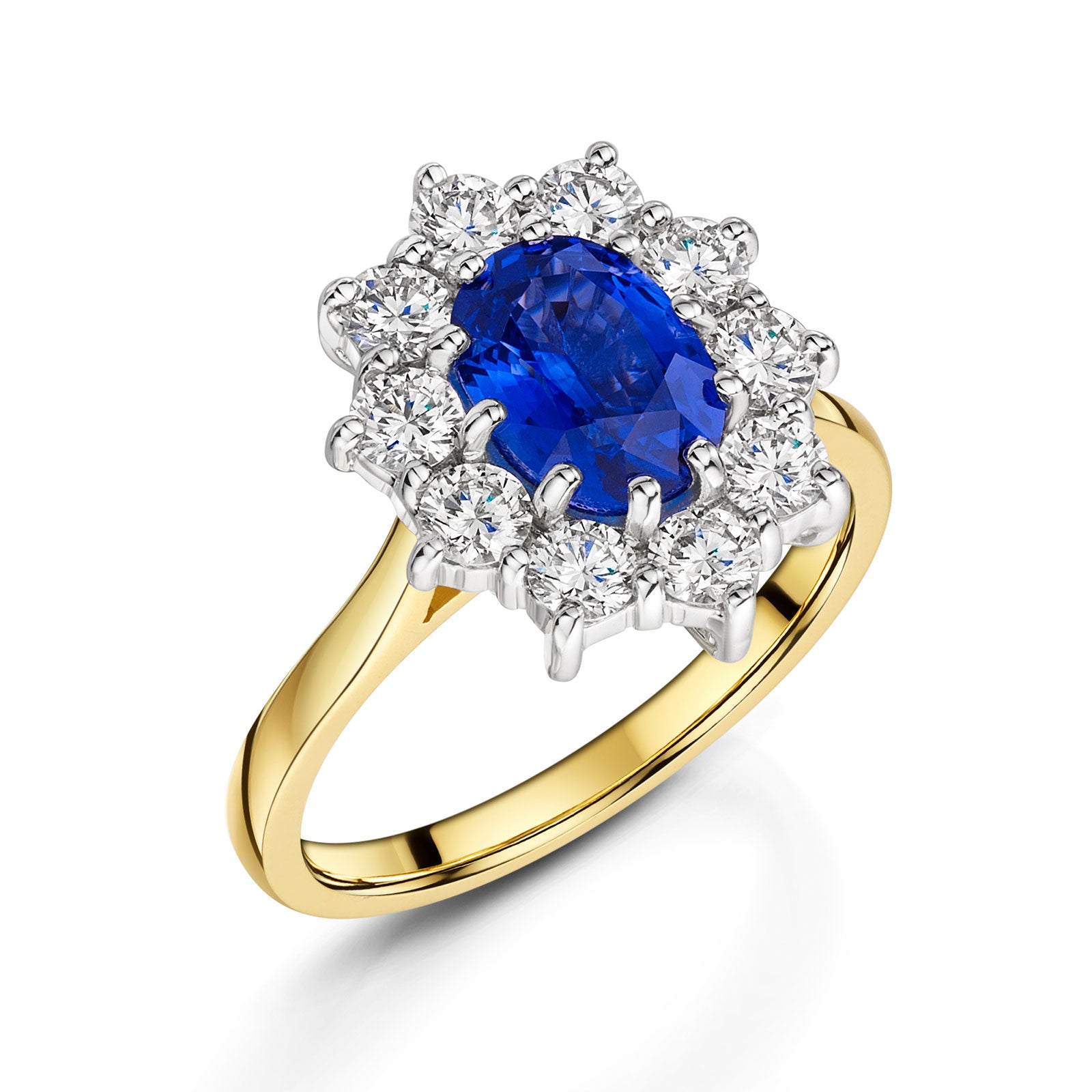 18ct Yellow & White Gold Sapphire & Diamond Cluster Ring 2.50ct variant Pursuit