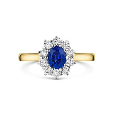 18ct Yellow & White Gold Sapphire & Diamond Cluster Ring 1.20ct variant Pursuit