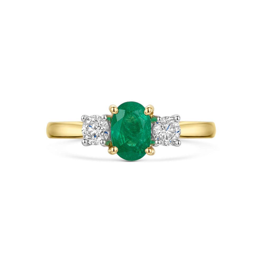 18ct Yellow & White Gold Emerald & Diamond Trilogy Ring 1.10ct variant Pursuit