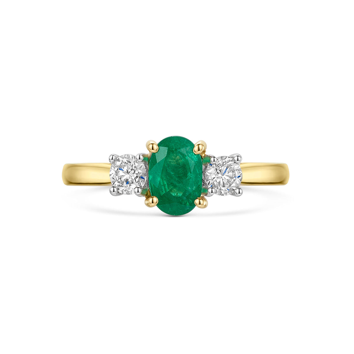 18ct Yellow & White Gold Emerald & Diamond Trilogy Ring 1.10ct variant Pursuit