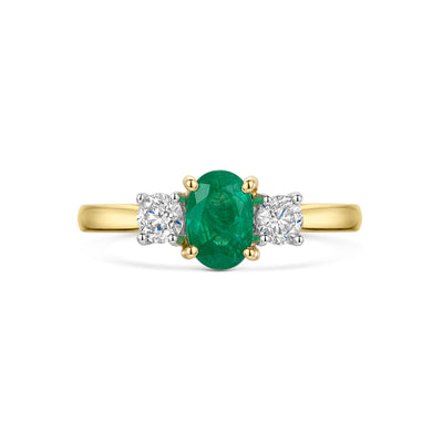 18ct Yellow & White Gold Emerald & Diamond Trilogy Ring 1.10ct variant Pursuit