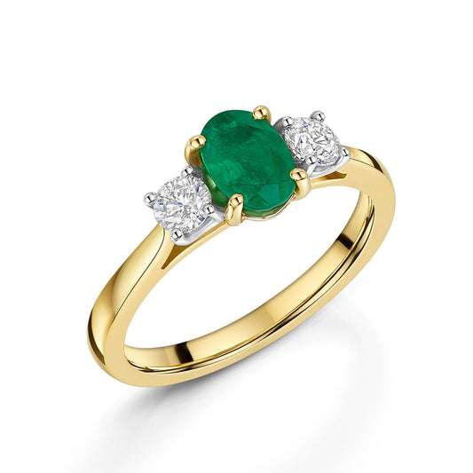 18ct Yellow & White Gold Emerald & Diamond Trilogy Ring 1.10ct variant Pursuit