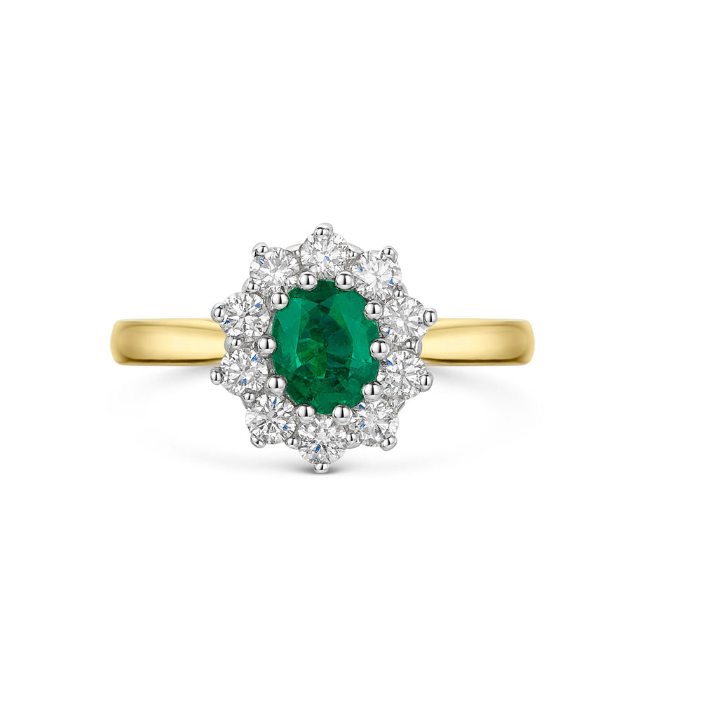18ct Yellow & White Gold Emerald & Diamond Cluster Ring 0.85ct variant Pursuit