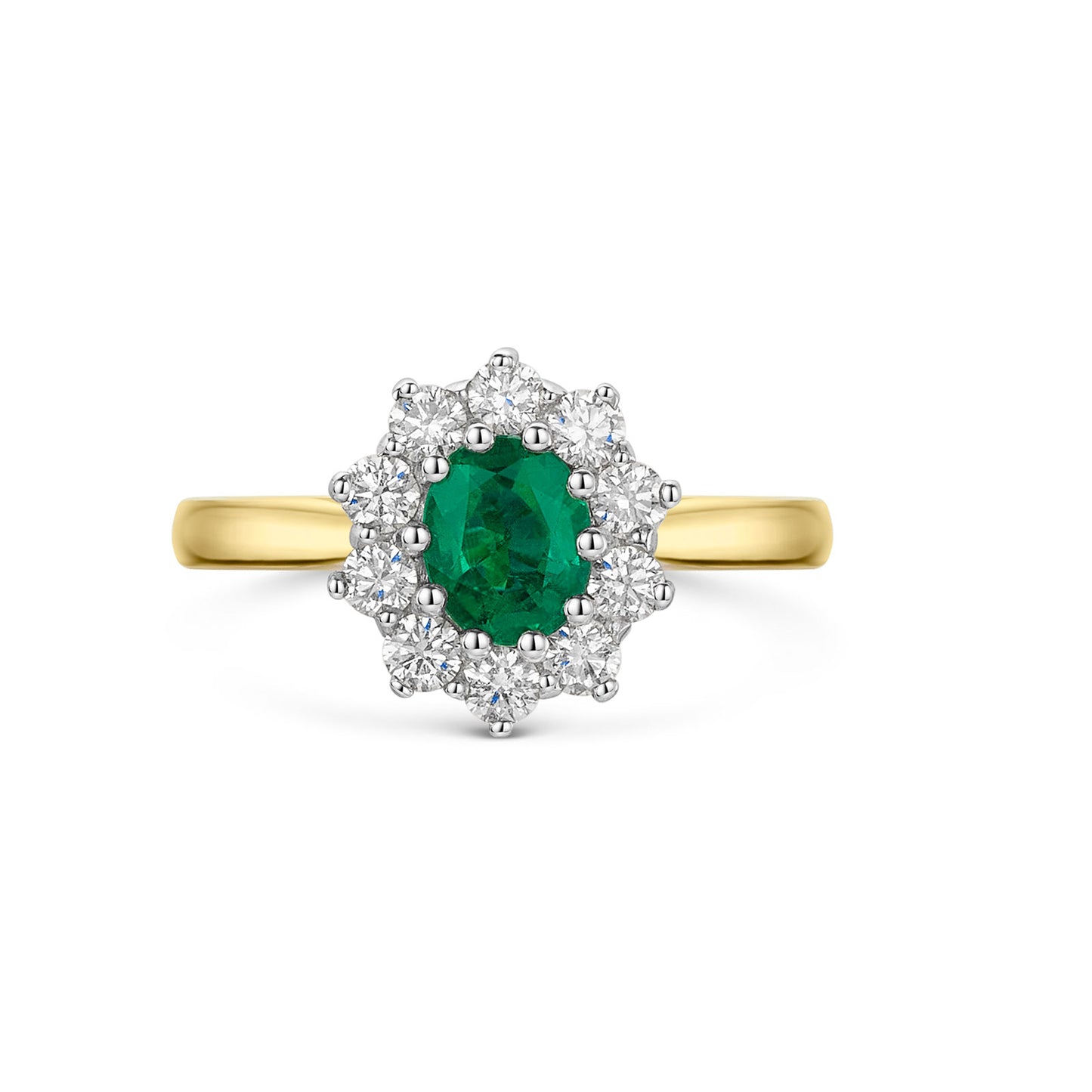 18ct Yellow & White Gold Emerald & Diamond Cluster Ring 0.85ct variant Pursuit