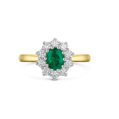 18ct Yellow & White Gold Emerald & Diamond Cluster Ring 0.85ct variant Pursuit