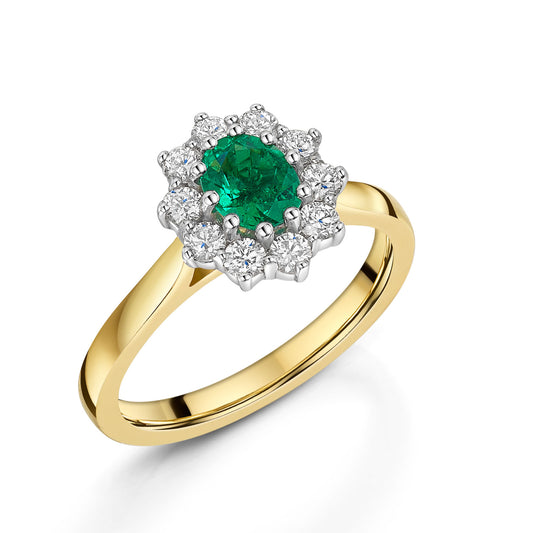 18ct Yellow & White Gold Emerald & Diamond Cluster Ring 0.85ct variant Pursuit