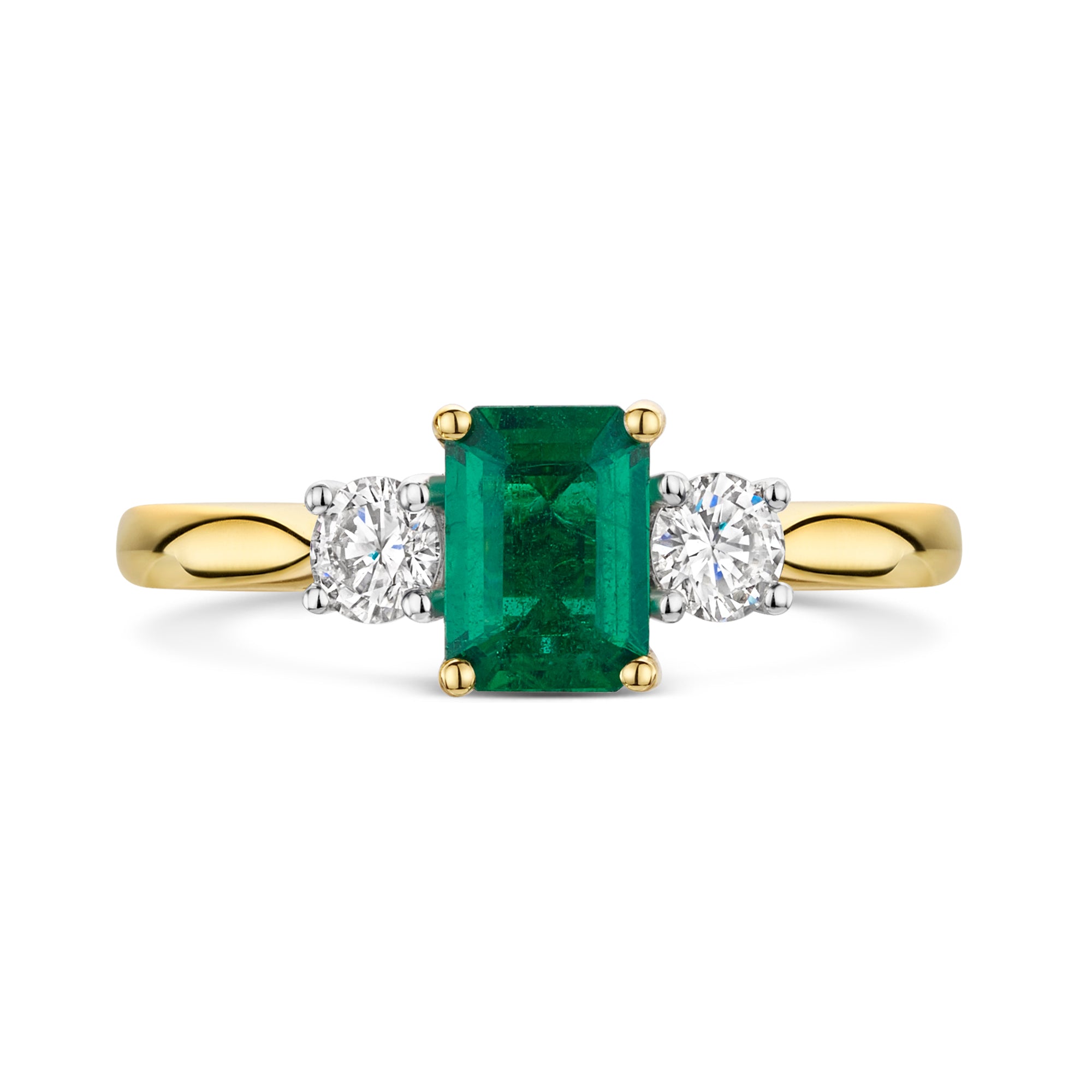 18ct Yellow & White Gold Emerald & Diamond Trilogy Ring 1.25ct variant Pursuit