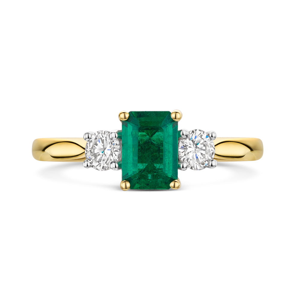 18ct Yellow & White Gold Emerald & Diamond Trilogy Ring 1.25ct variant Pursuit