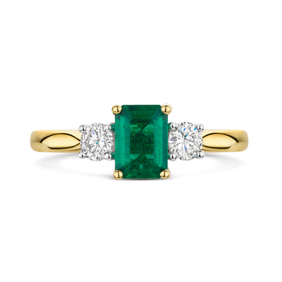 18ct Yellow & White Gold Emerald & Diamond Trilogy Ring 1.25ct variant Pursuit