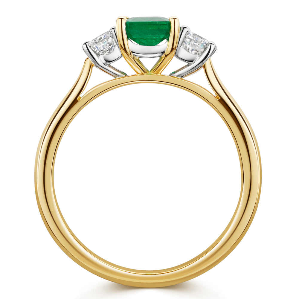 18ct Yellow & White Gold Emerald & Diamond Trilogy Ring 1.25ct variant Pursuit