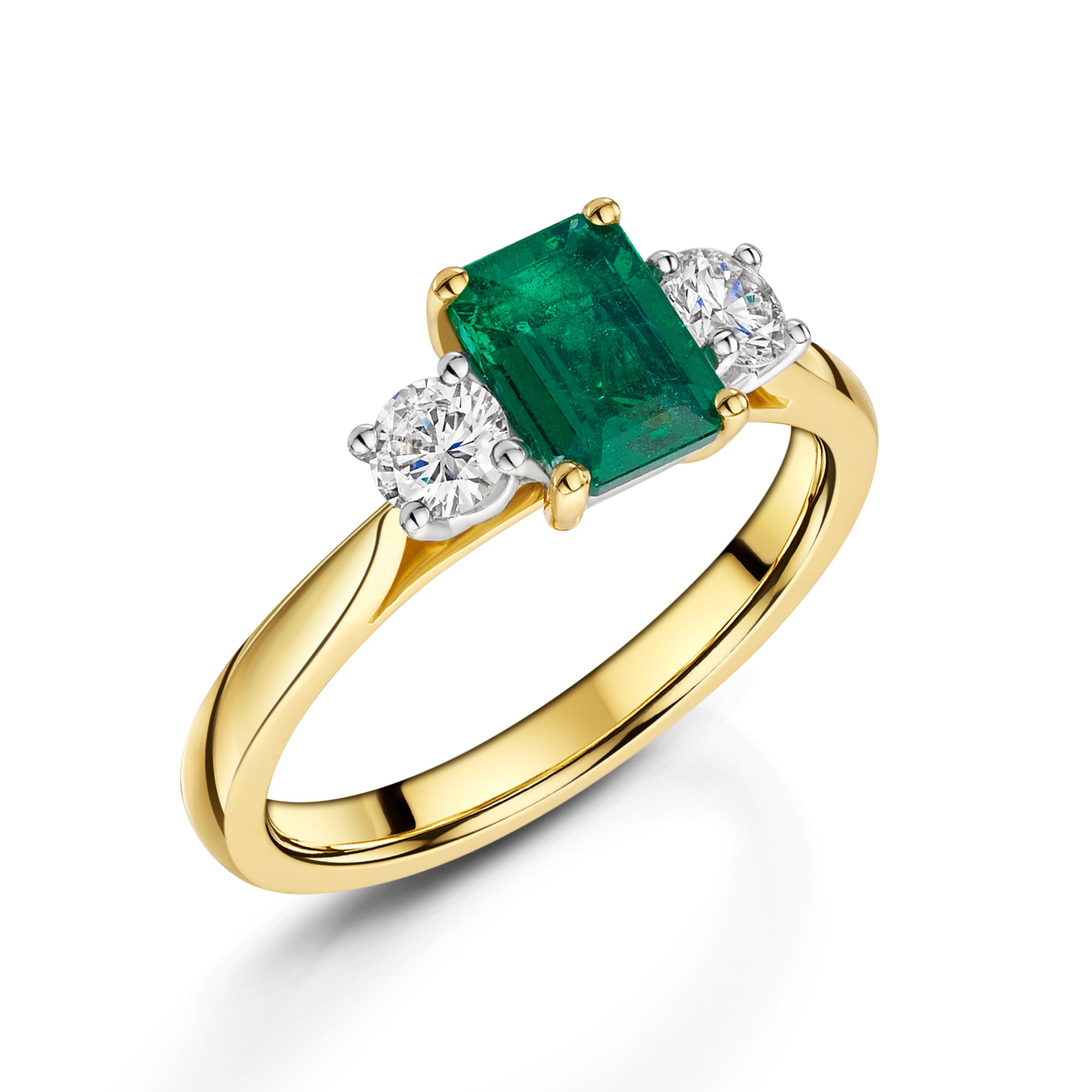 18ct Yellow & White Gold Emerald & Diamond Trilogy Ring 1.25ct variant Pursuit