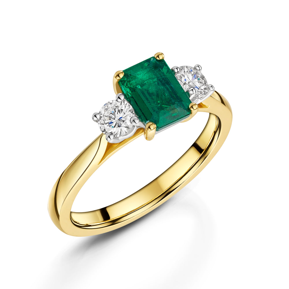18ct Yellow & White Gold Emerald & Diamond Trilogy Ring 1.25ct variant Pursuit