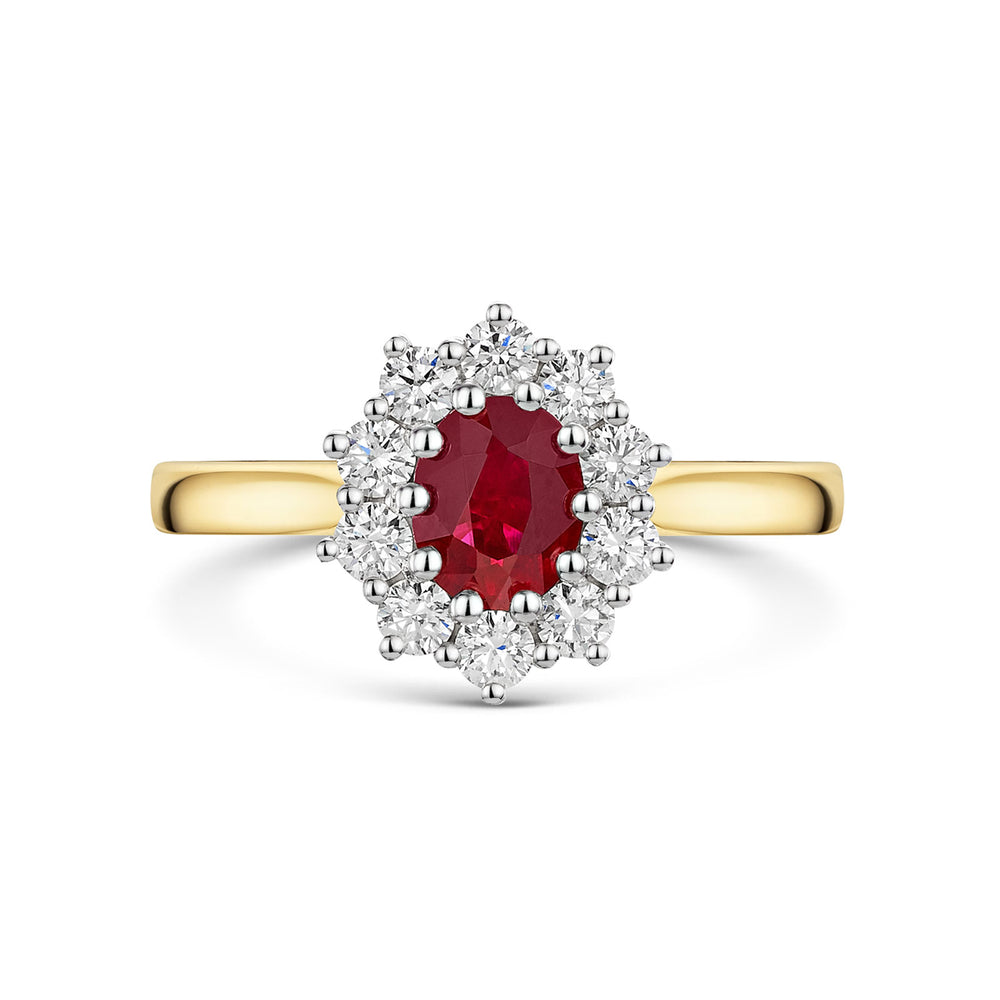 18ct Yellow & White Gold Ruby & Diamond Cluster Ring 1.00ct variant Pursuit