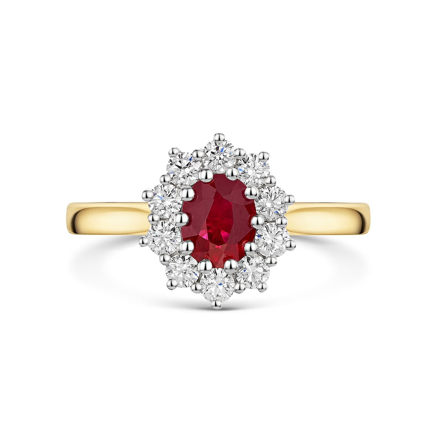 18ct Yellow & White Gold Ruby & Diamond Cluster Ring 1.00ct variant Pursuit