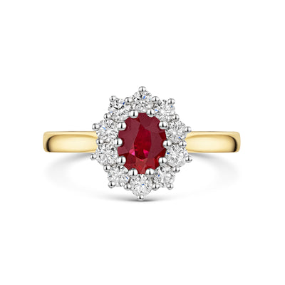 18ct Yellow & White Gold Ruby & Diamond Cluster Ring 1.00ct variant Pursuit