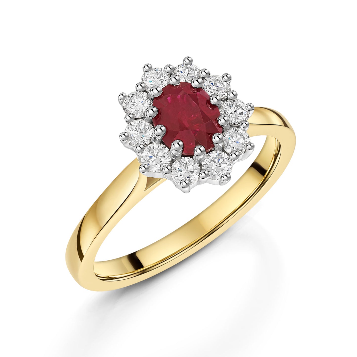 18ct Yellow & White Gold Ruby & Diamond Cluster Ring 1.00ct variant Pursuit