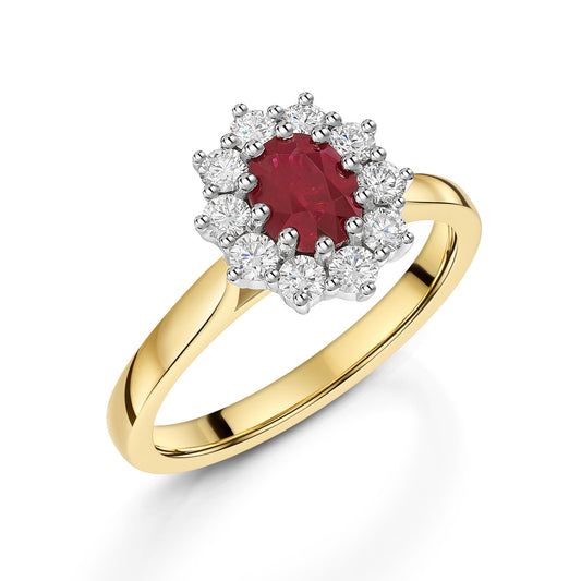 18ct Yellow & White Gold Ruby & Diamond Cluster Ring 1.00ct variant Pursuit