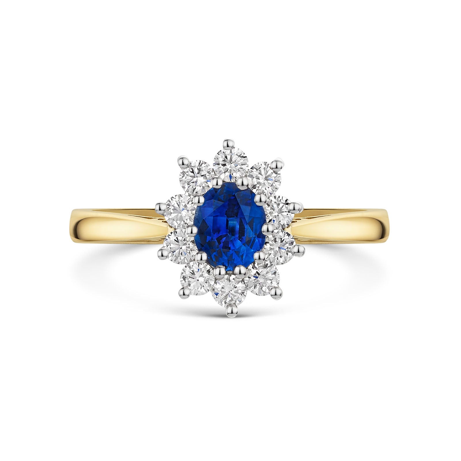 18ct Yellow & White Gold Sapphire & Diamond Cluster Ring 0.85ct variant Pursuit