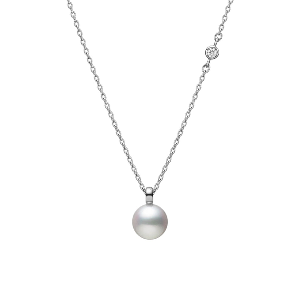 Classic Akoya Cultured Pearl & Diamond Pendant in 18ct White Gold