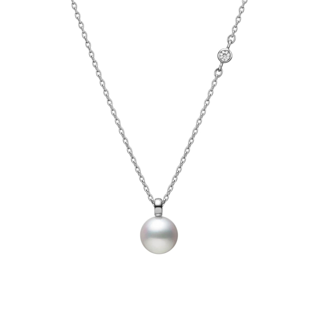 Classic Akoya Cultured Pearl & Diamond Pendant in 18ct White Gold