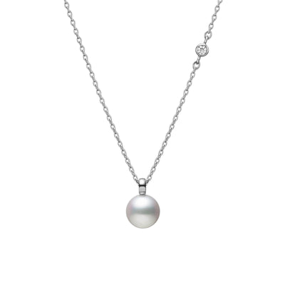 Classic Akoya Cultured Pearl & Diamond Pendant in 18ct White Gold simple Pursuit