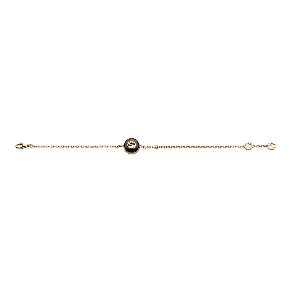 Gucci Interlocking 18ct Yellow Gold Onyx & Diamond Bracelet variant Pursuit