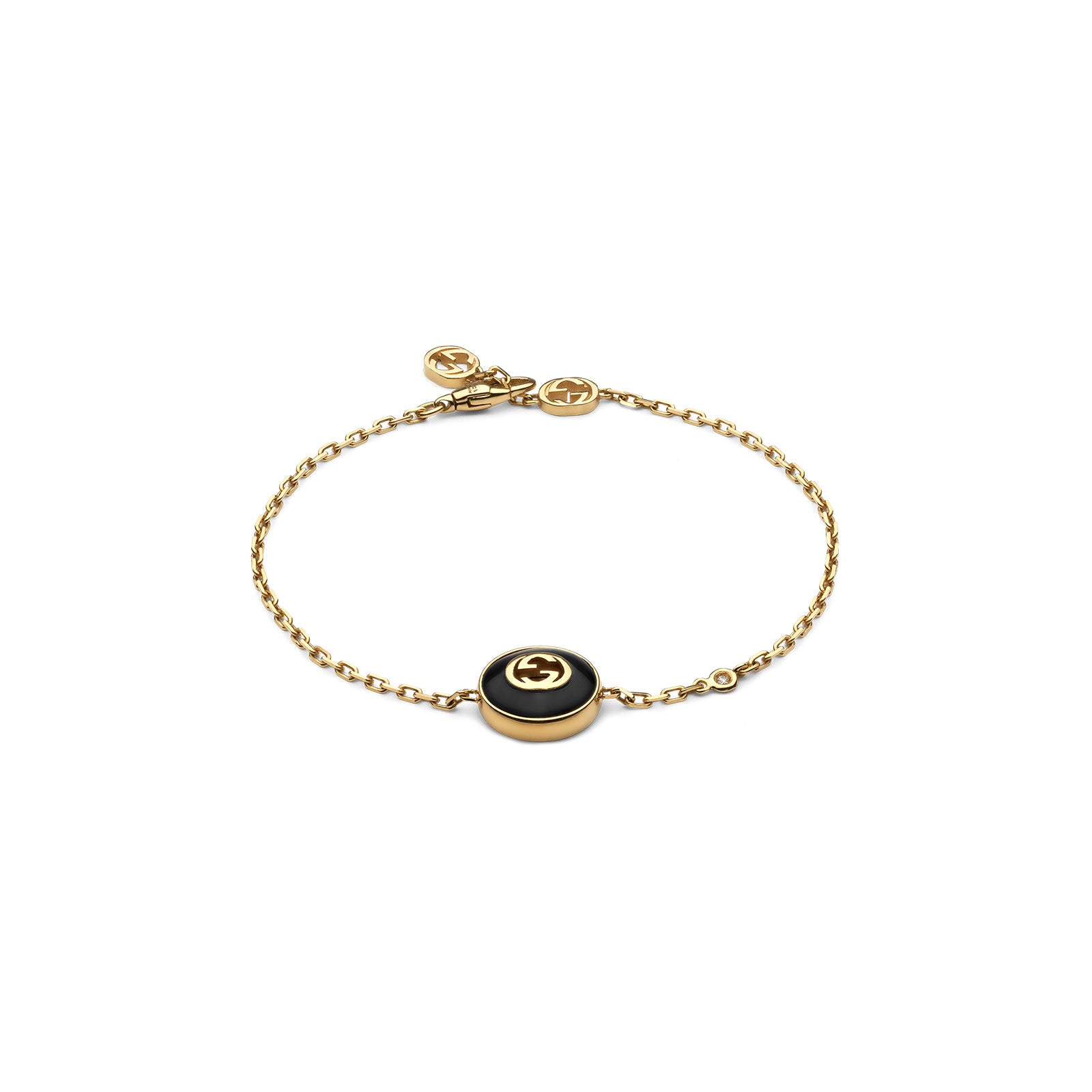 Gucci Interlocking 18ct Yellow Gold Onyx & Diamond Bracelet variant Pursuit
